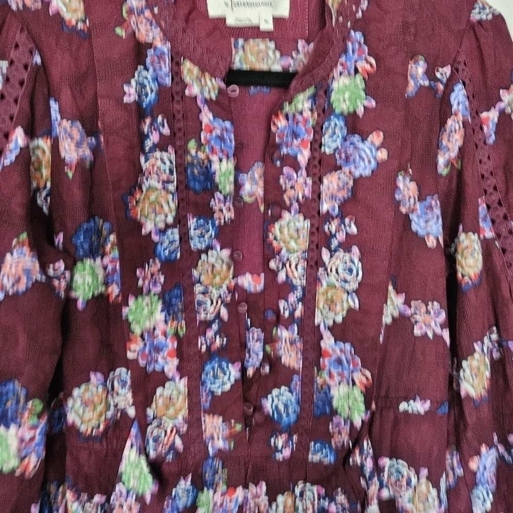 By Anthropology Mini tunic dress purple floral fit flare long sleeves size XS - Picture 6 of 11